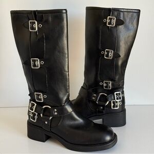 Madden Girl Women's Chantal Tall Moto Black Biker Boots Size 6.5